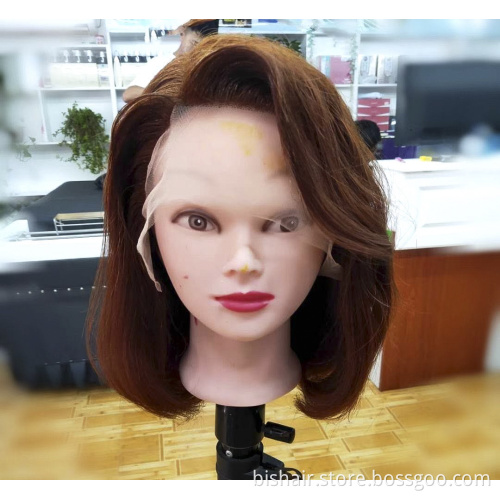 Wholesale Brazilian human hair bob wig with bangs short bob wig for black women pre plucked virgin hair Tlace wig with baby hair